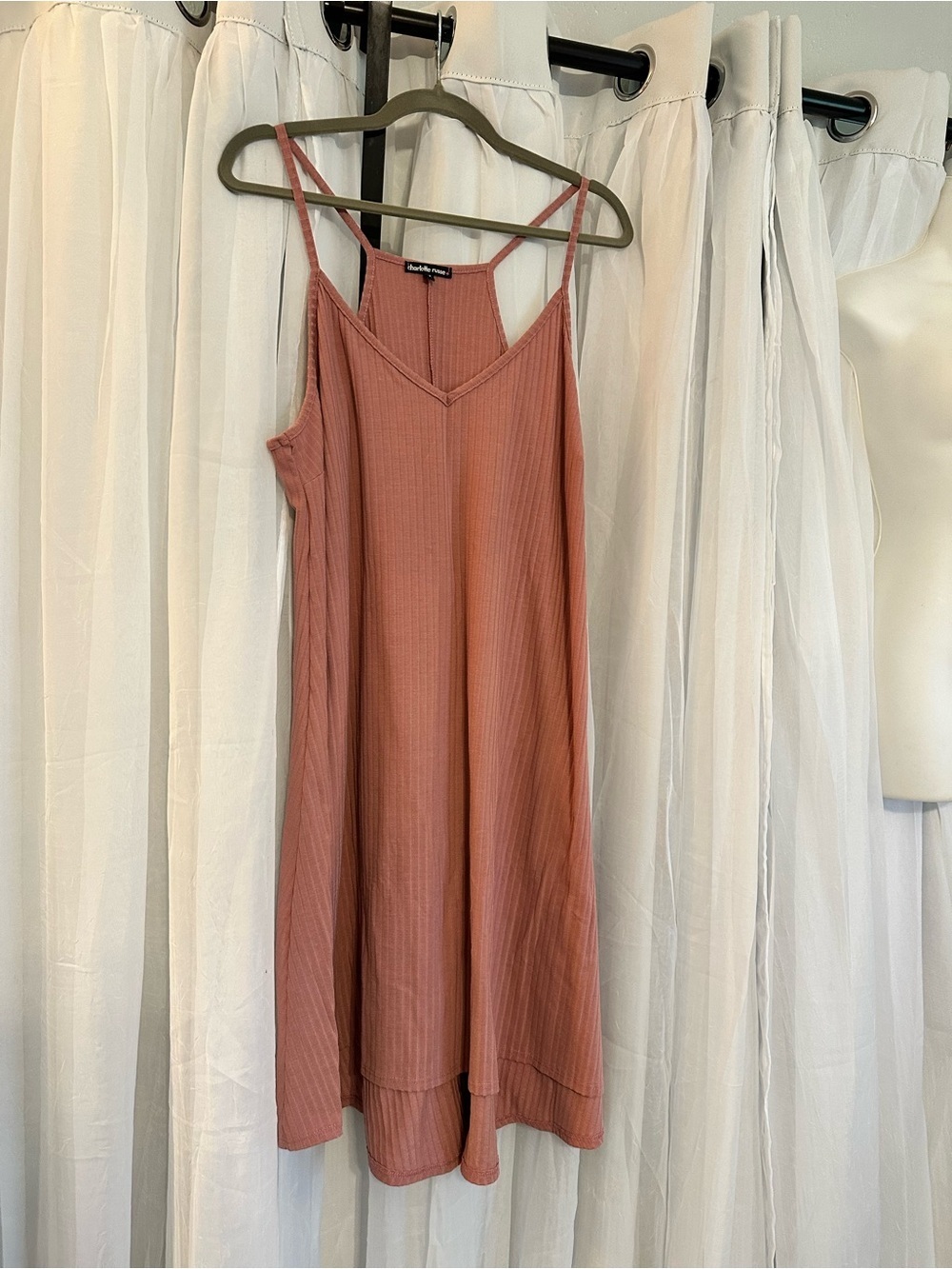 Charlotte Russe Dusty Rose Ribbed Tank A Line Dress, flowy